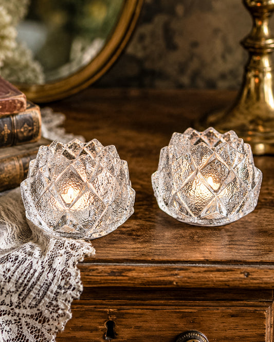 Orrefors Nimbus Artichoke Crystal Votive Holders, Pair of Two, Signed