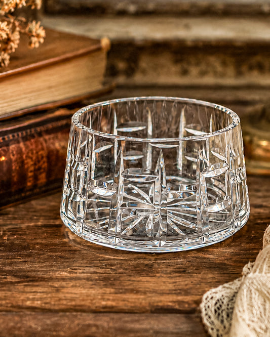 Vintage Waterford Crystal Cut Bowl with Starburst Base and Panel Cuts, Signed