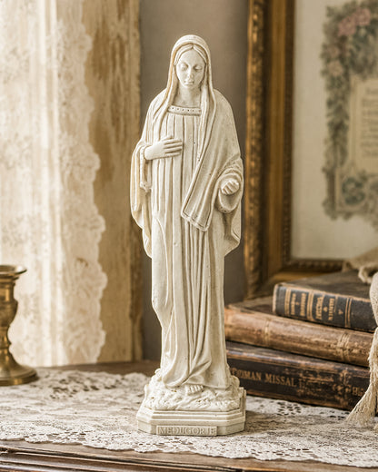 Vintage Our Lady of Medjugorje Ivory Resin Statue, Virgin Mary Figurine