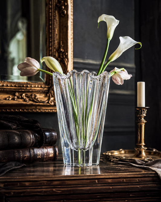 Orrefors Corona Crystal Vase, Heavy Signed Swedish Art Glass Flower Vase, Scandinavian Vintage Home Decor