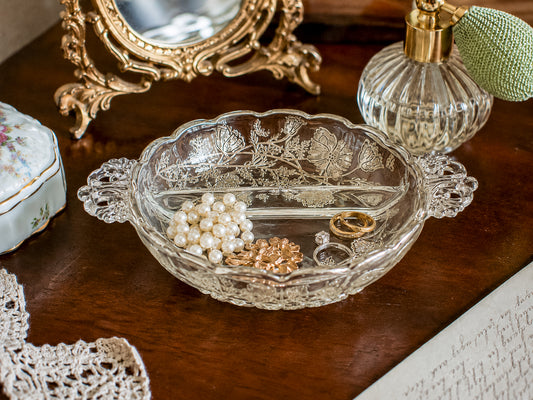 Vintage Silver City Blossom Silver Overlay Glass Relish Dish, Divided Candy Dish with Handles, Floral Decor