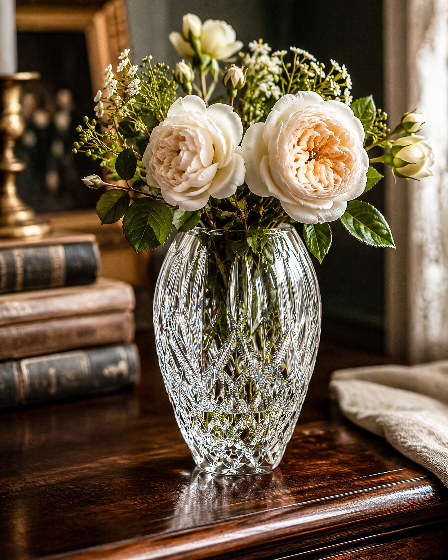 Waterford Crystal Araglin 7" Vase, Irish Cut Crystal Flower Vase with Diamond and Wedge Cut Pattern