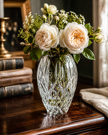 Waterford Crystal Araglin 7" Vase, Irish Cut Crystal Flower Vase with Diamond and Wedge Cut Pattern