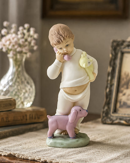 Lladró Nao "Someone Is Calling You" Porcelain Figurine, Boy on Phone with Dog and Bear, Model #1044