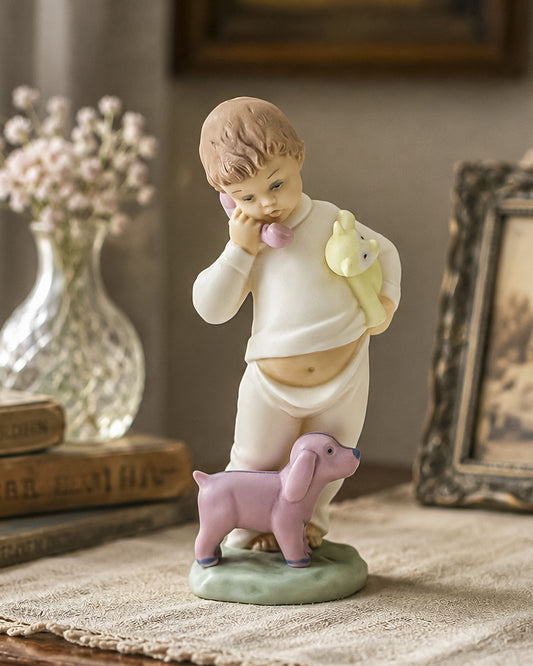 Lladró Nao "Someone Is Calling You" Porcelain Figurine, Boy on Phone with Dog and Bear, Model #1044