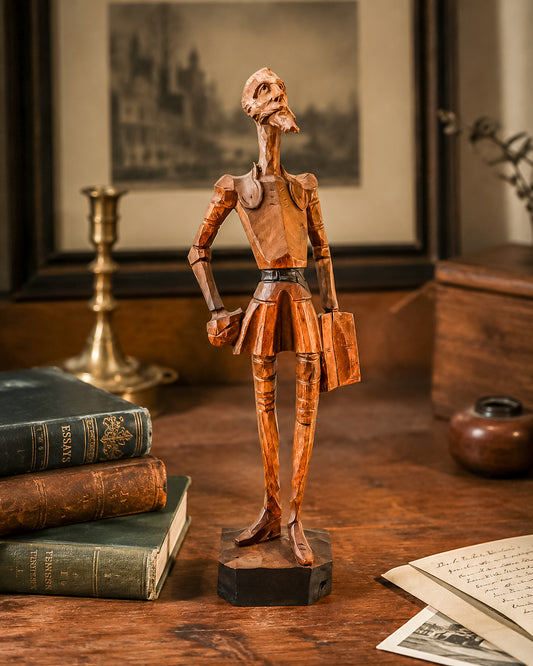 Ouro Artesania Hand-Carved Wood Don Quixote Sculpture, Made in Spain, Vintage Spanish Folk Art