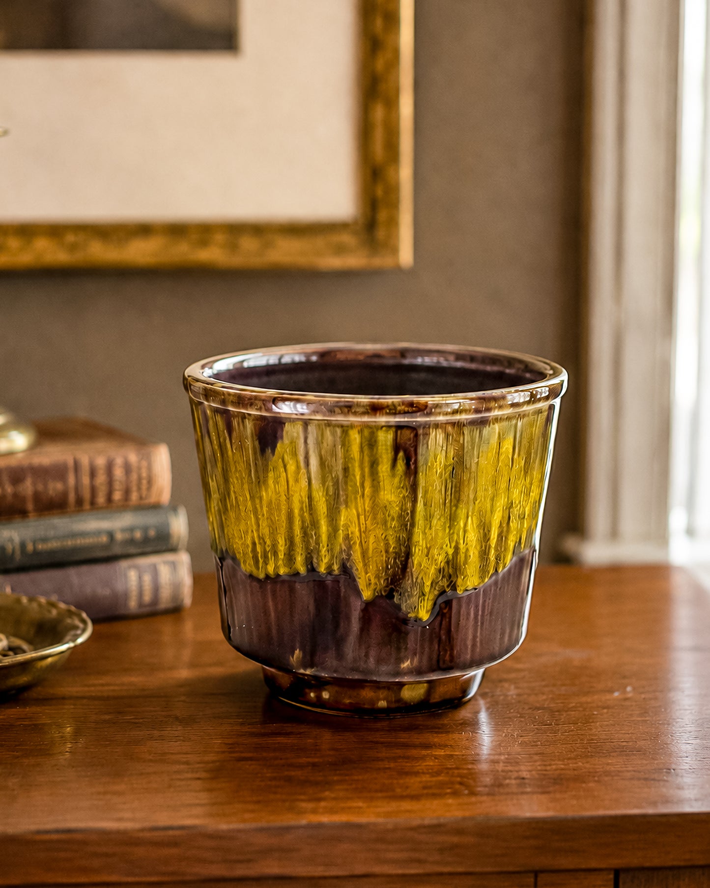 California Originals Drip Glaze Planter in Brown and Olive, 1960s–70s USA Pottery