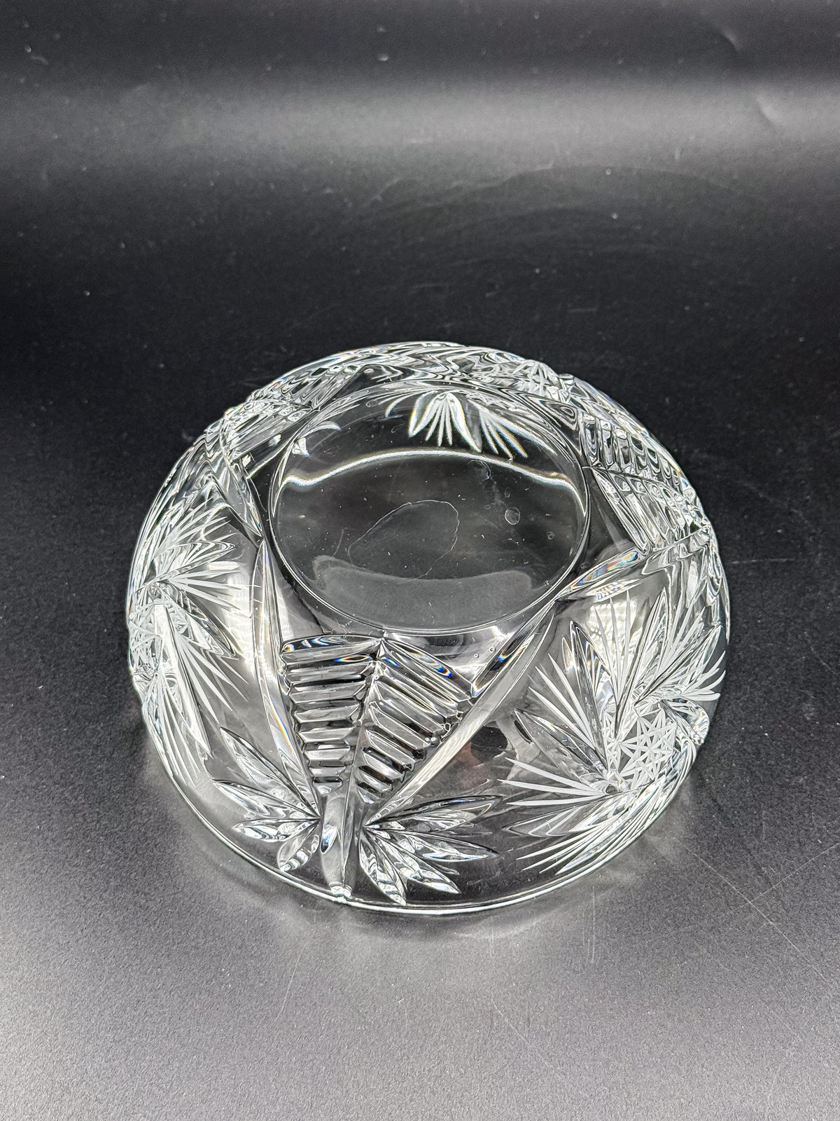 Vintage Bohemian Czech Hand-Cut Crystal Lidded Candy Dish with Pinwheel and Fan Pattern