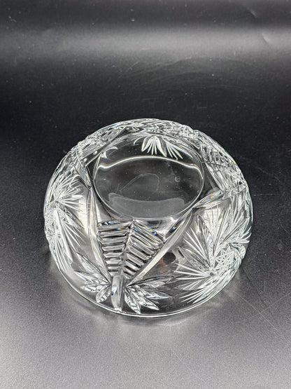 Vintage Bohemian Czech Hand-Cut Crystal Lidded Candy Dish with Pinwheel and Fan Pattern