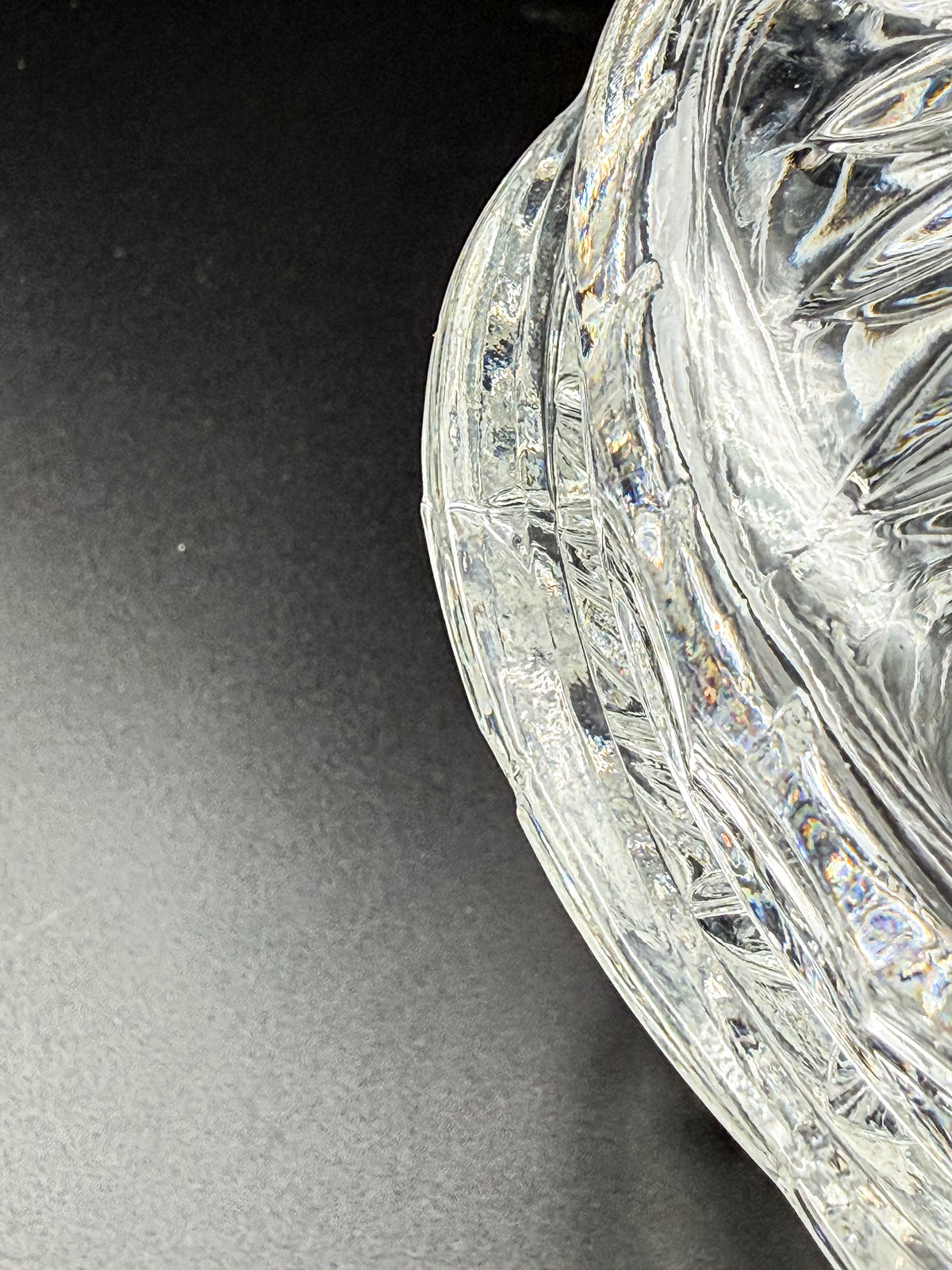 Vintage Bohemian Czech Hand-Cut Crystal Footed Lidded Candy Dish, Pinwheel and Fan, Flea Bite Chip