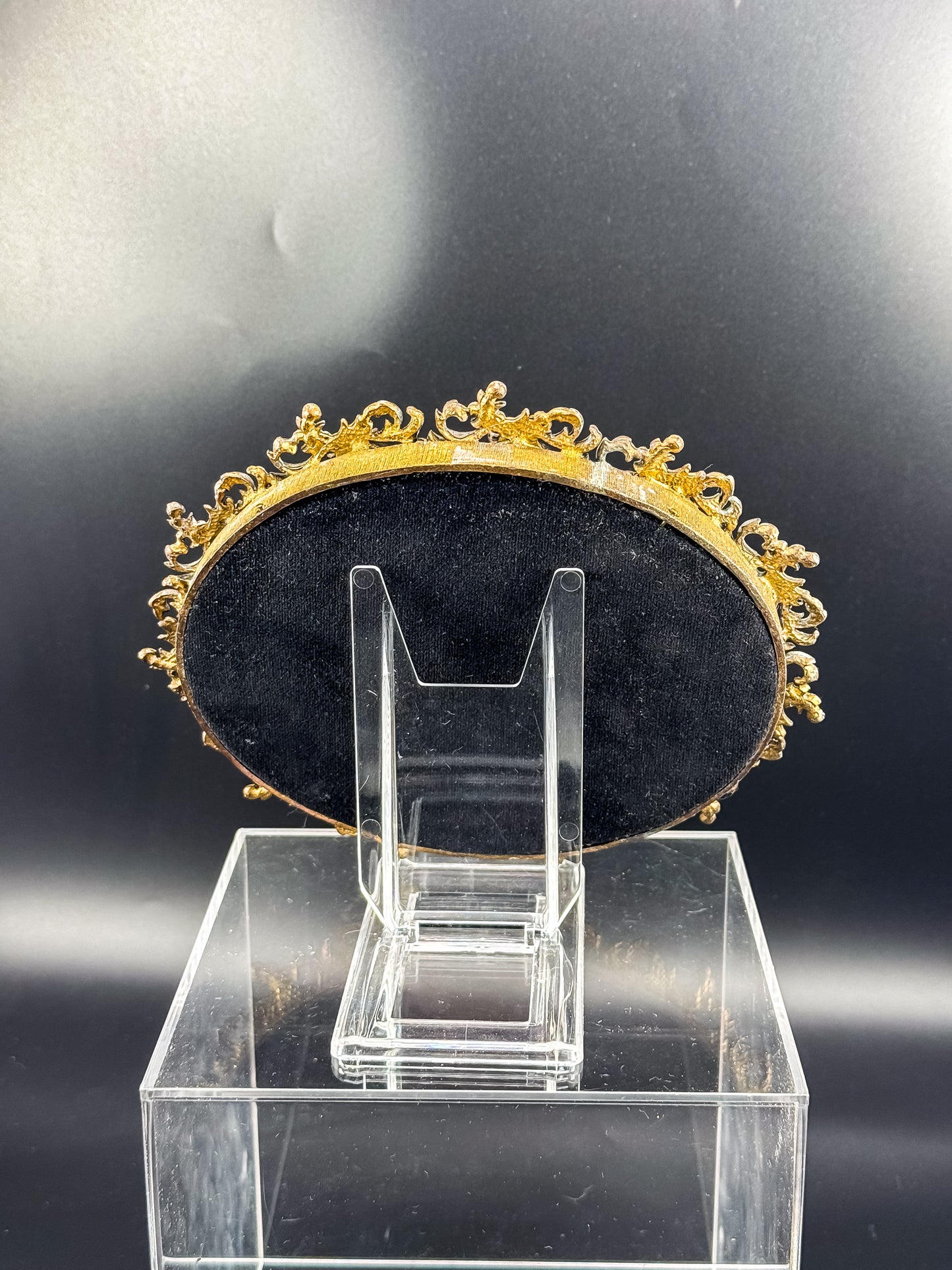 Vintage Ornate Brass Vanity Mirror Tray with Rococo Acanthus Scroll Frame