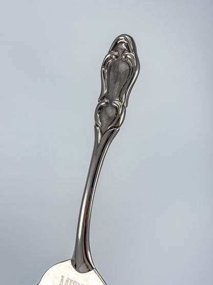 Vintage Silver-Plated Merry Christmas Pie Server with Engraved Holiday Bells and Rococo Handle
