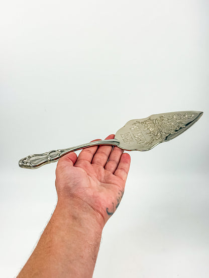 Vintage Silver-Plated Merry Christmas Pie Server with Engraved Holiday Bells and Rococo Handle