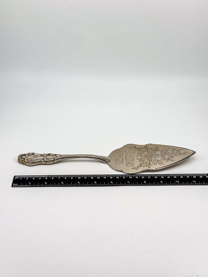 Vintage Silver-Plated Merry Christmas Pie Server with Engraved Holiday Bells and Rococo Handle