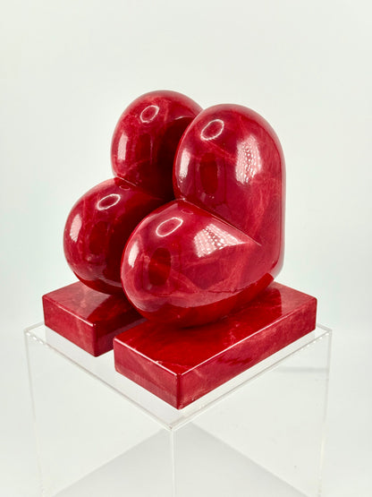 Vintage Hand-Carved Red Alabaster Heart Bookends by Ducceschi, Volterra Italy — Genuine Stone, Sold as a Pair