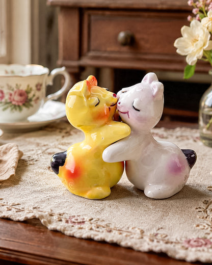 Vintage Van Tellingen Bunny Hug Salt and Pepper Shakers, 1950s Russ Berrie Hugger Set