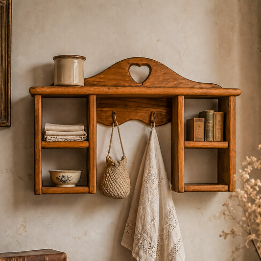 Vintage Solid Wood Heart Shadow Box | 1980s Country Americana Wall Organizer