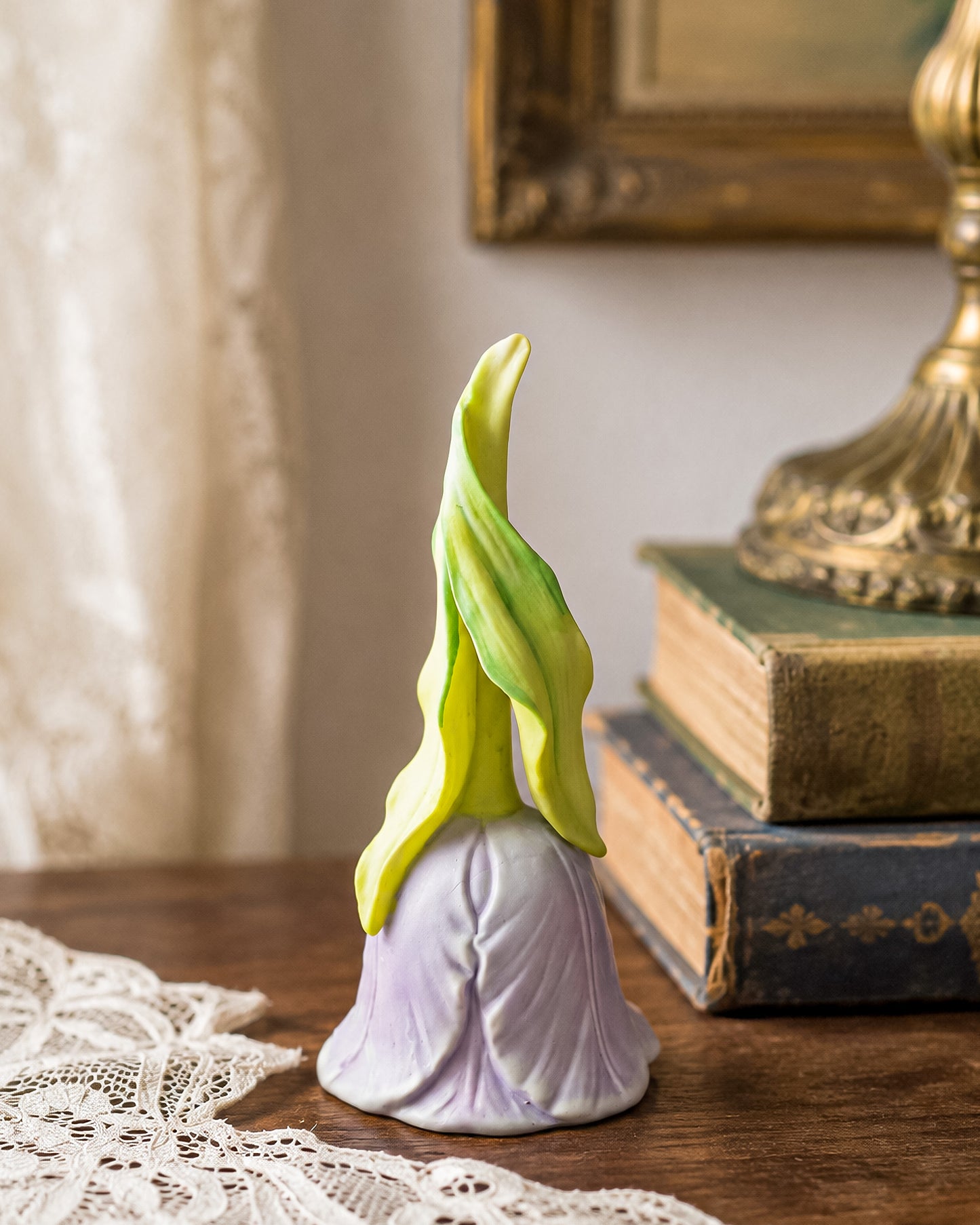 Vintage 1987 Enesco Lavender Tulip Flower Porcelain Bell — Bisque Matte Finish