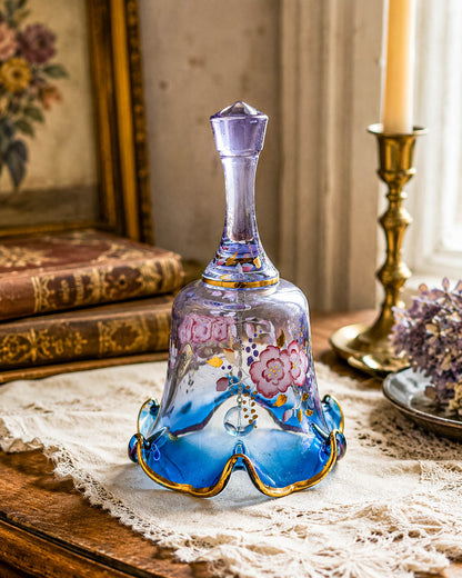 Vintage Fenton Mulberry Glass Bell — Hand-Painted Roses, Artist Signed, Original Sticker