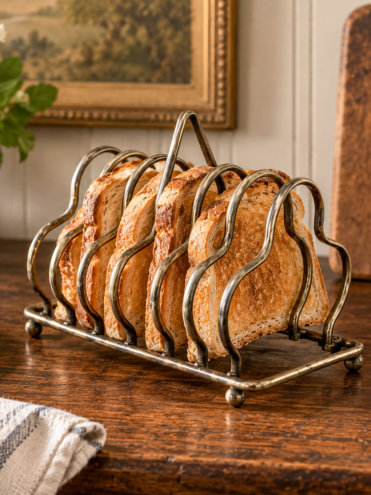 Vintage Art Deco English Silver-Plated Toast Rack with Wavy Dividers and Ball Feet, Letter Holder