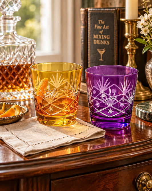 Vintage Pair of Colorful Rocks Glasses with Geometric Design