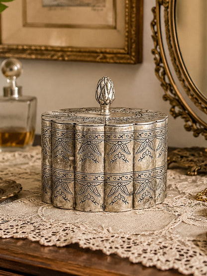 Vintage Silver-Plate Trinket Box with Red Velvet Lining and Hand-Engraved Floral Detail