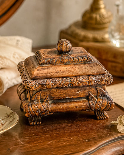 French Baroque Style Gilded Trinket or Jewelry Box with Feet and Velvet Interior