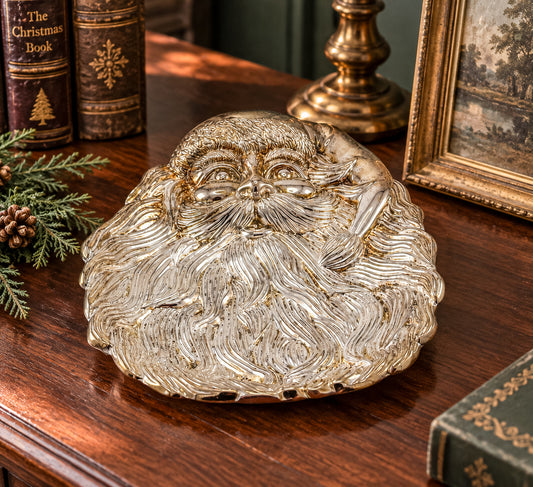 Vintage Silver-Plated Santa Claus Face Dish, Bas-Relief Decorative Catchall Tray, ~7" Wide