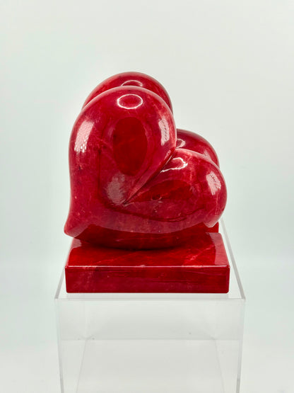 Vintage Hand-Carved Red Alabaster Heart Bookends by Ducceschi, Volterra Italy — Genuine Stone, Sold as a Pair