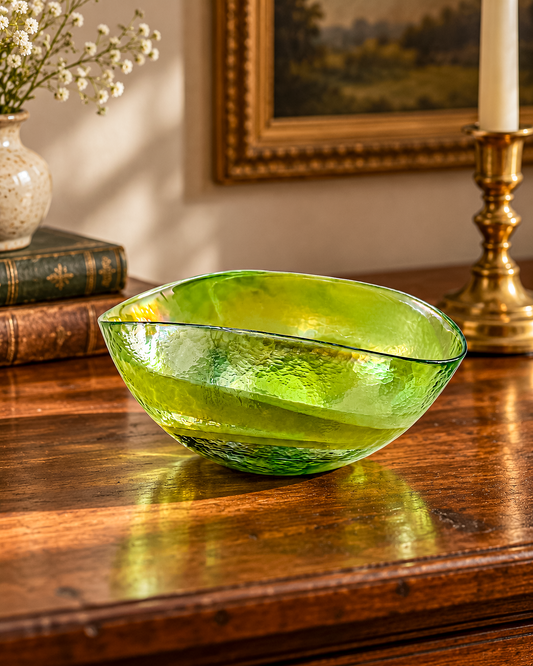 Vintage Crate & Barrel Agave Bowl in Green Hand-Blown Murano Glass, Discontinued Italian Art Glass