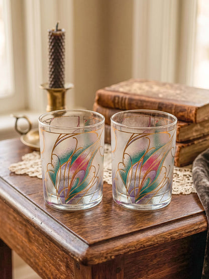 Culver Abstract Floral 22k Gold Rocks Glasses — Set of 2