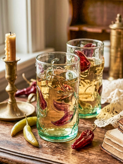 Hand Crafted Jalapeño Pepper Glass Tumbler Set of 4