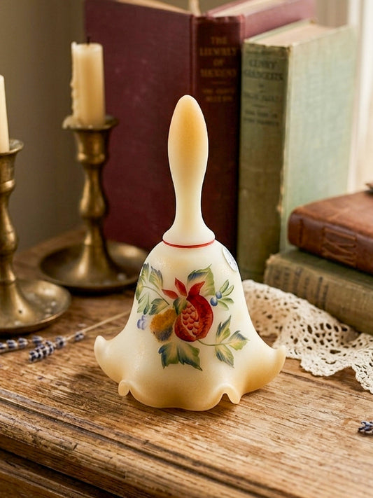 Fenton Custard Glass Bell – Hand Painted, Signed by D. Wright
