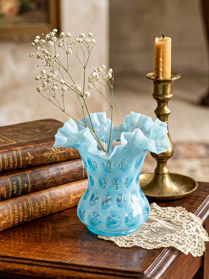 Vintage Fenton Coin Dot Blue Opalescent Vase