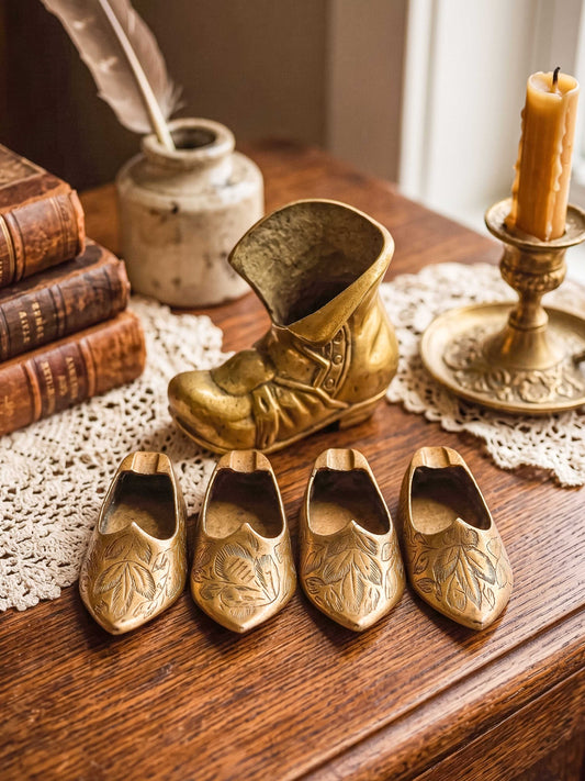 Vintage Brass Shoe Ashtrays & Boot - Set of 5