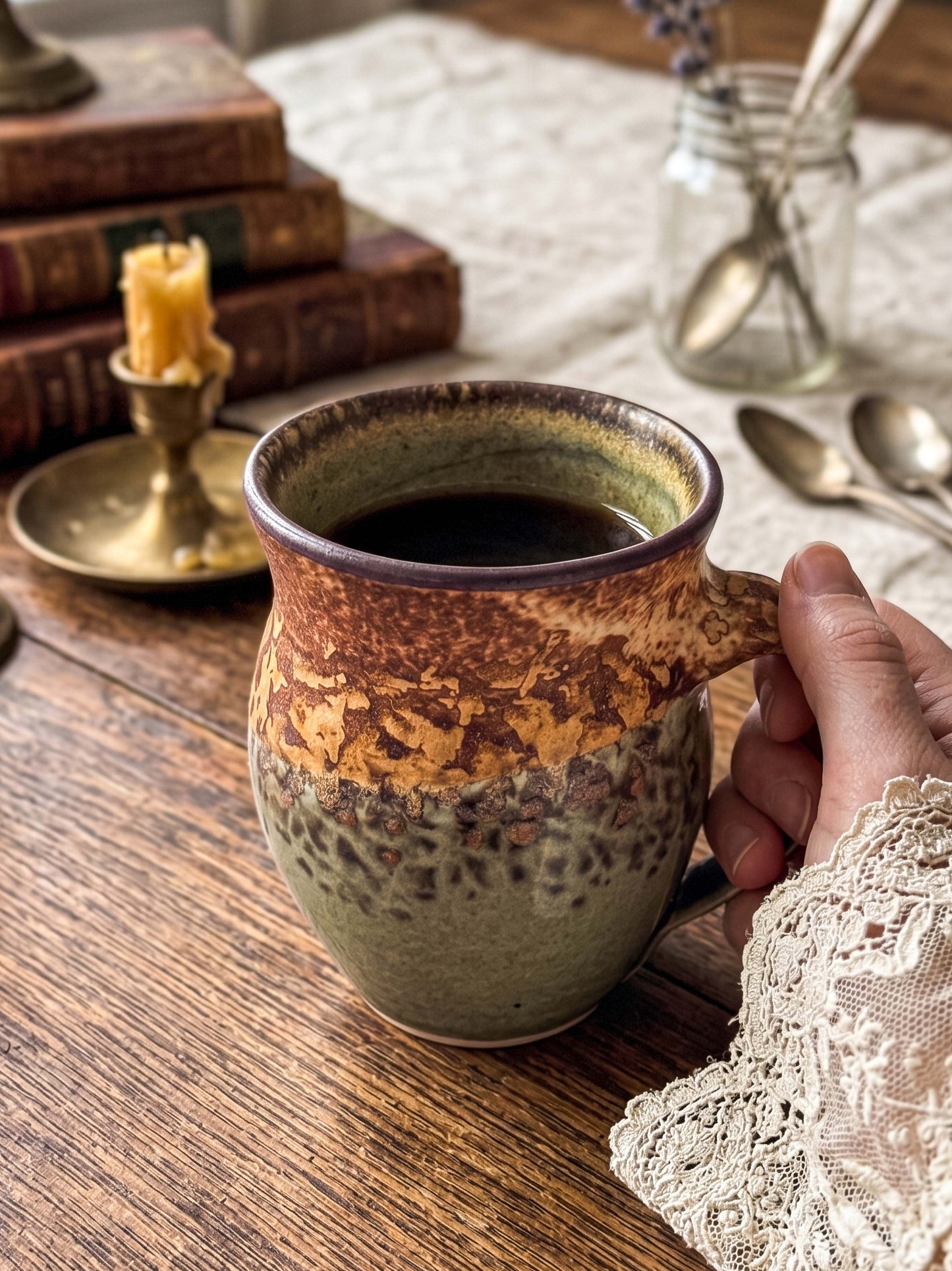 Sunset Canyon Pottery Round Mug — Safari Pattern