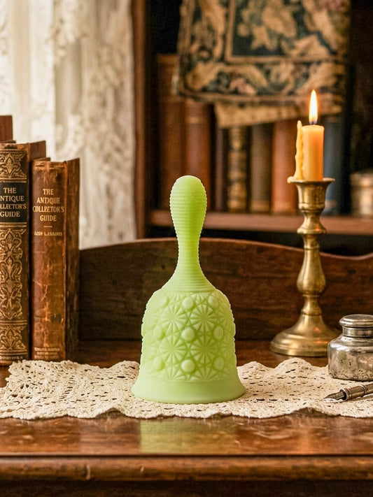 Vaseline Uranium Glass Bell – Daisy & Button Pattern, UV Reactive