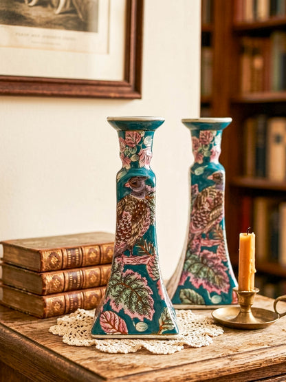Vintage Chinoiserie Peacock Candlestick Holders (Pair)