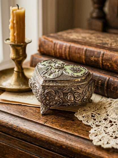 Vintage Silver Plated Embossed Heart Shaped Jewelry Or Trinket Box