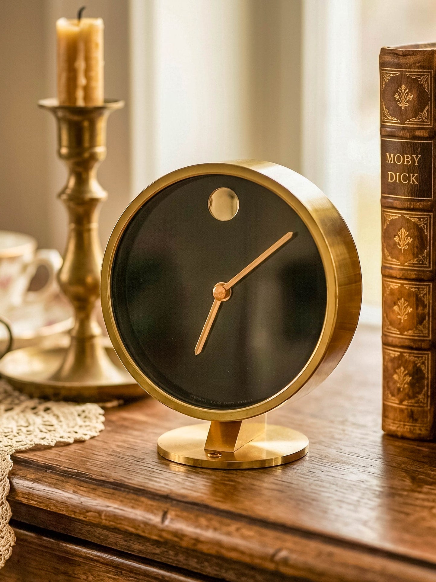 Vintage Howard Miller Brass Desk Clock with Black Face