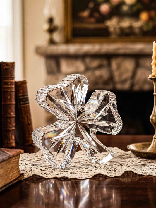 Waterford Crystal Shamrock Clover Large Paperweight — Signed, In Box