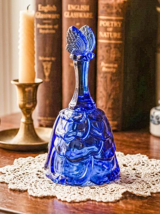 Vintage Fenton Glass Cobalt Blue Butterfly Bell
