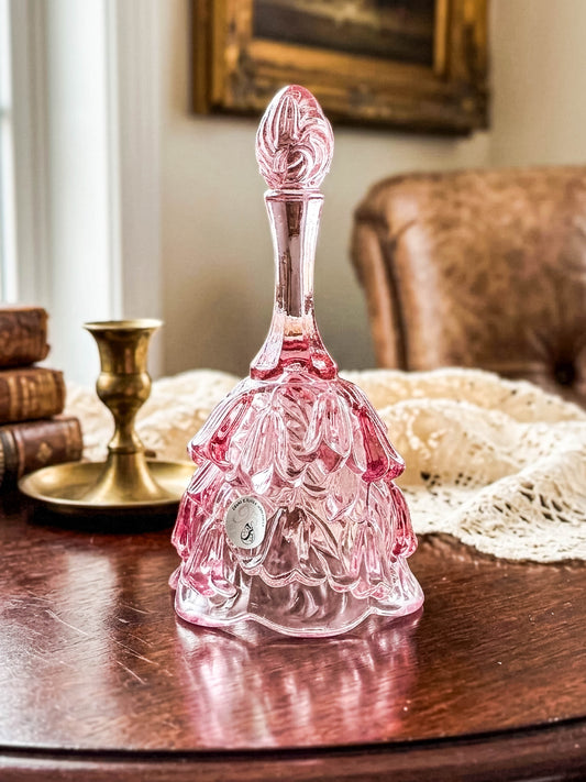 Fenton Art Glass Temple Bell – Dusty Rose Lily of the Valley