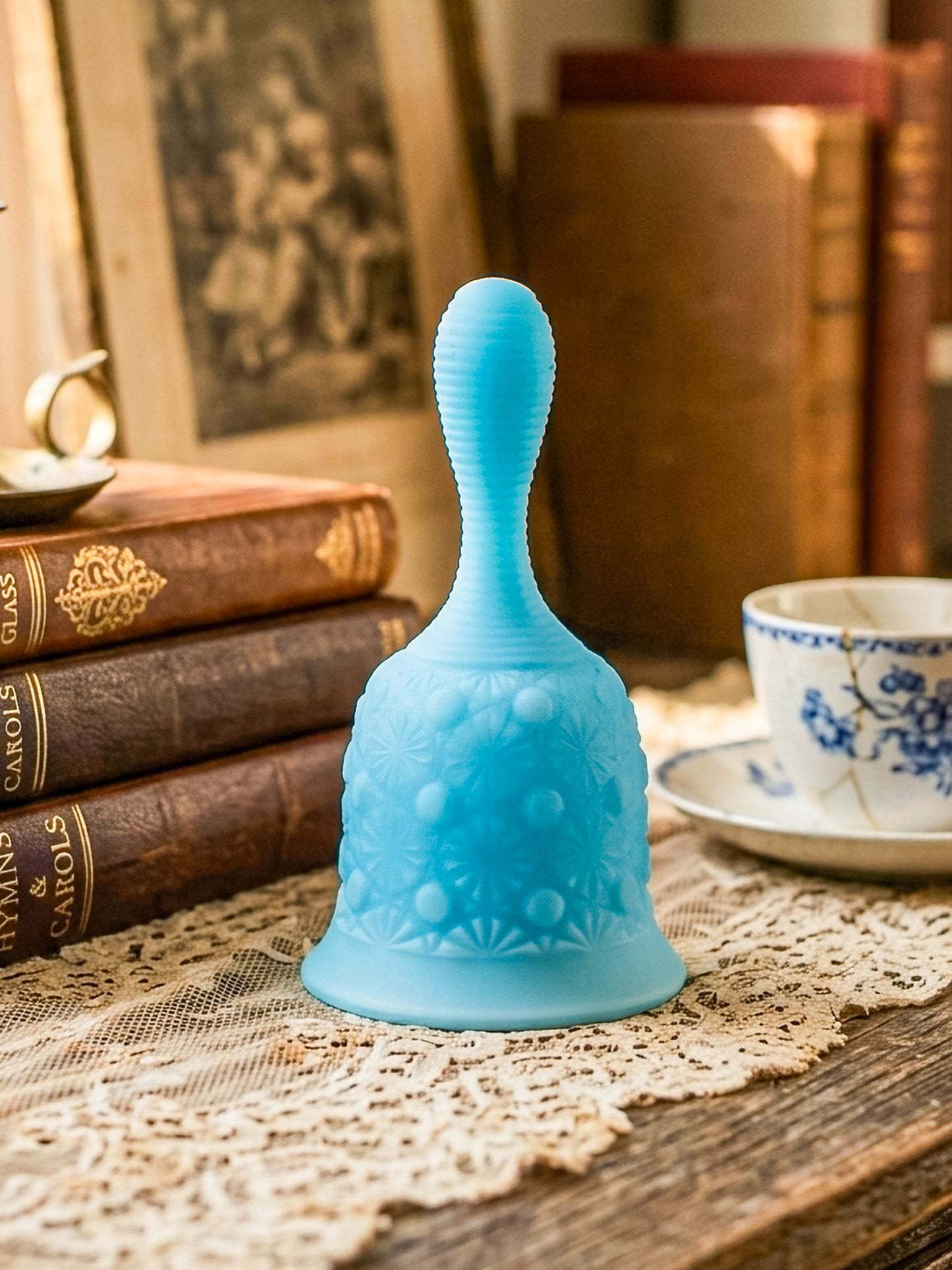 Vintage Fenton Blue Satin Glass Bell