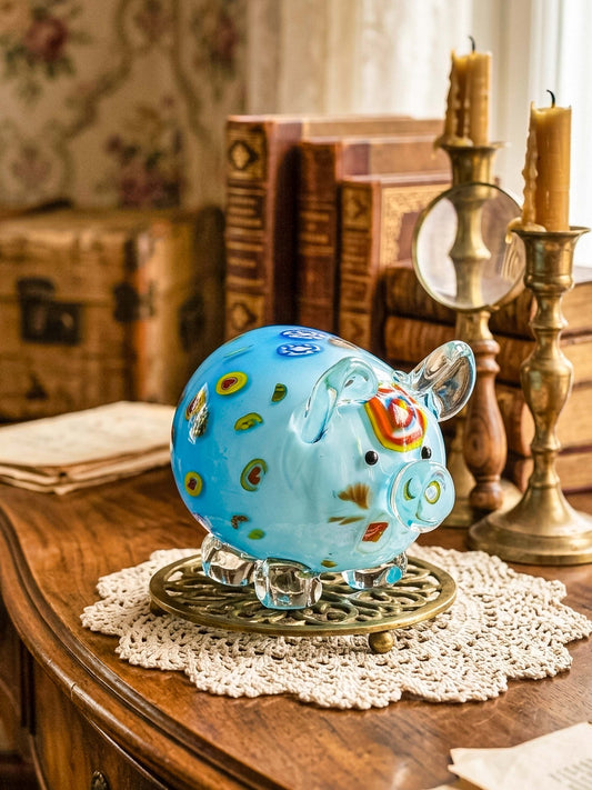 Murano Style Art Glass Pig Figurine with Millefiori