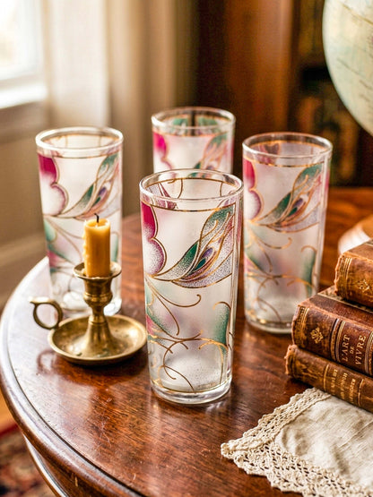 Culver Abstract Floral Gold Highball Glasses — Set of 4