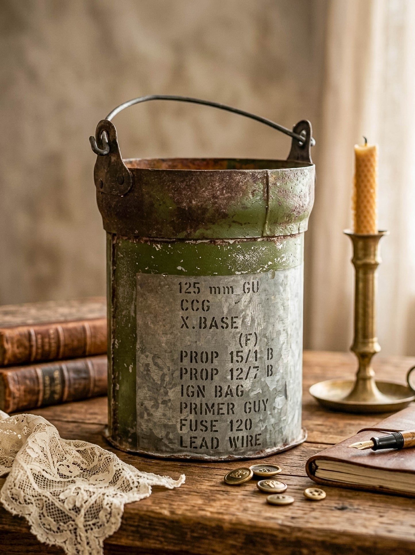 Vintage Metal Ammo Canister Bucket