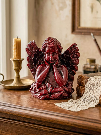 Vintage Ruby Red Resin Angel Figurine
