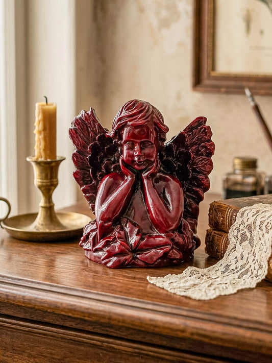 Vintage Ruby Red Resin Angel Figurine