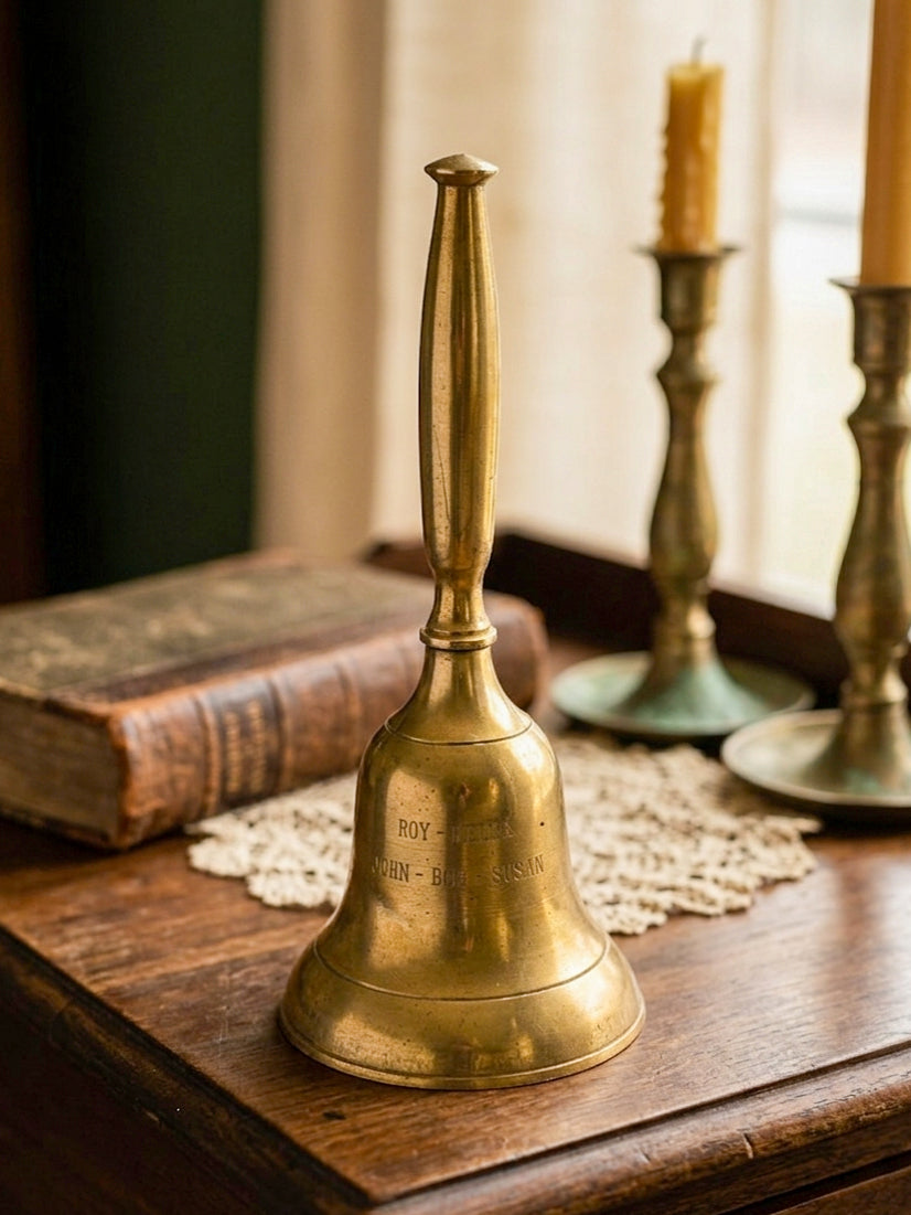 Vintage Engraved Brass Hand Bell – Personalized Family Names